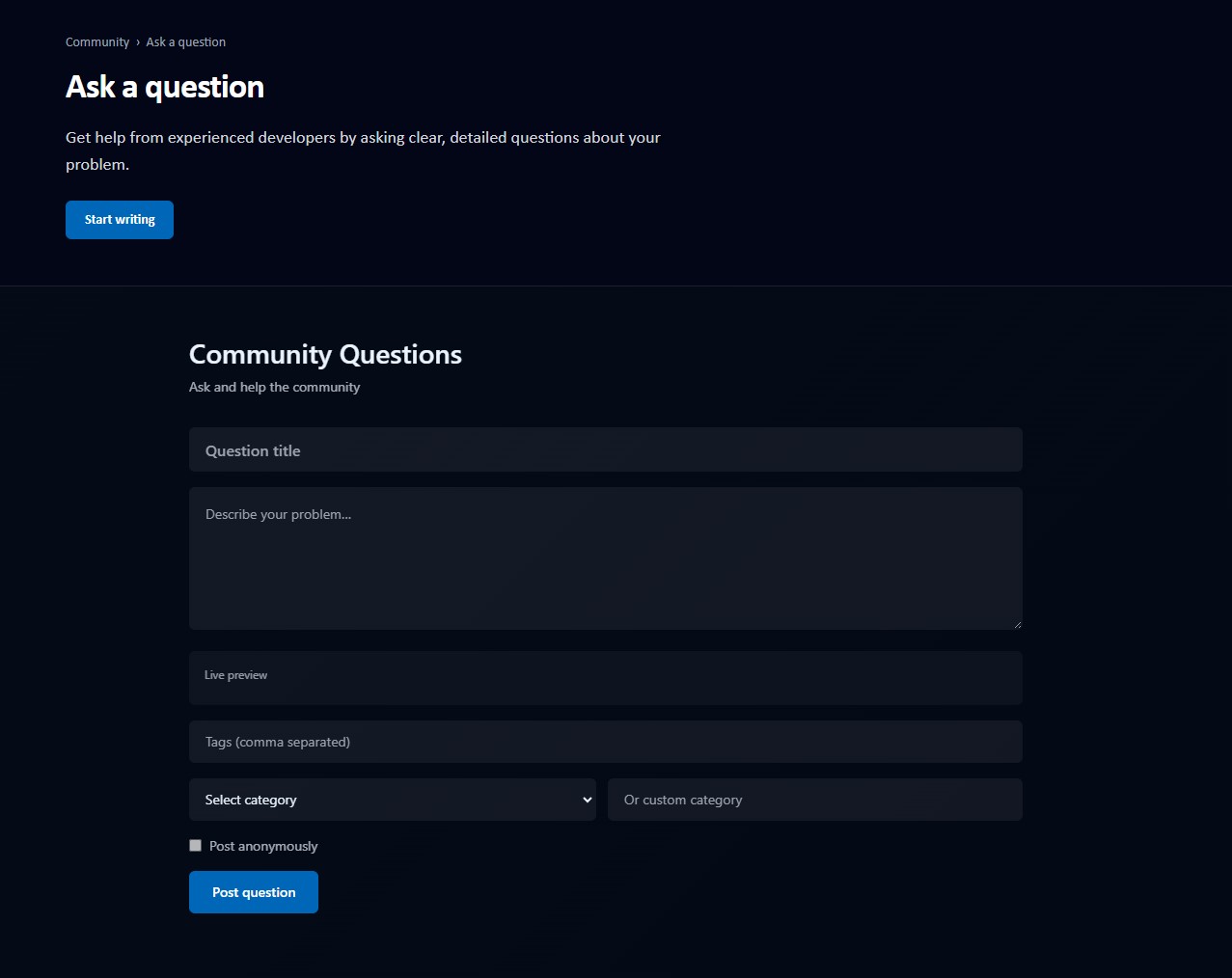 Question successfully posted in the community