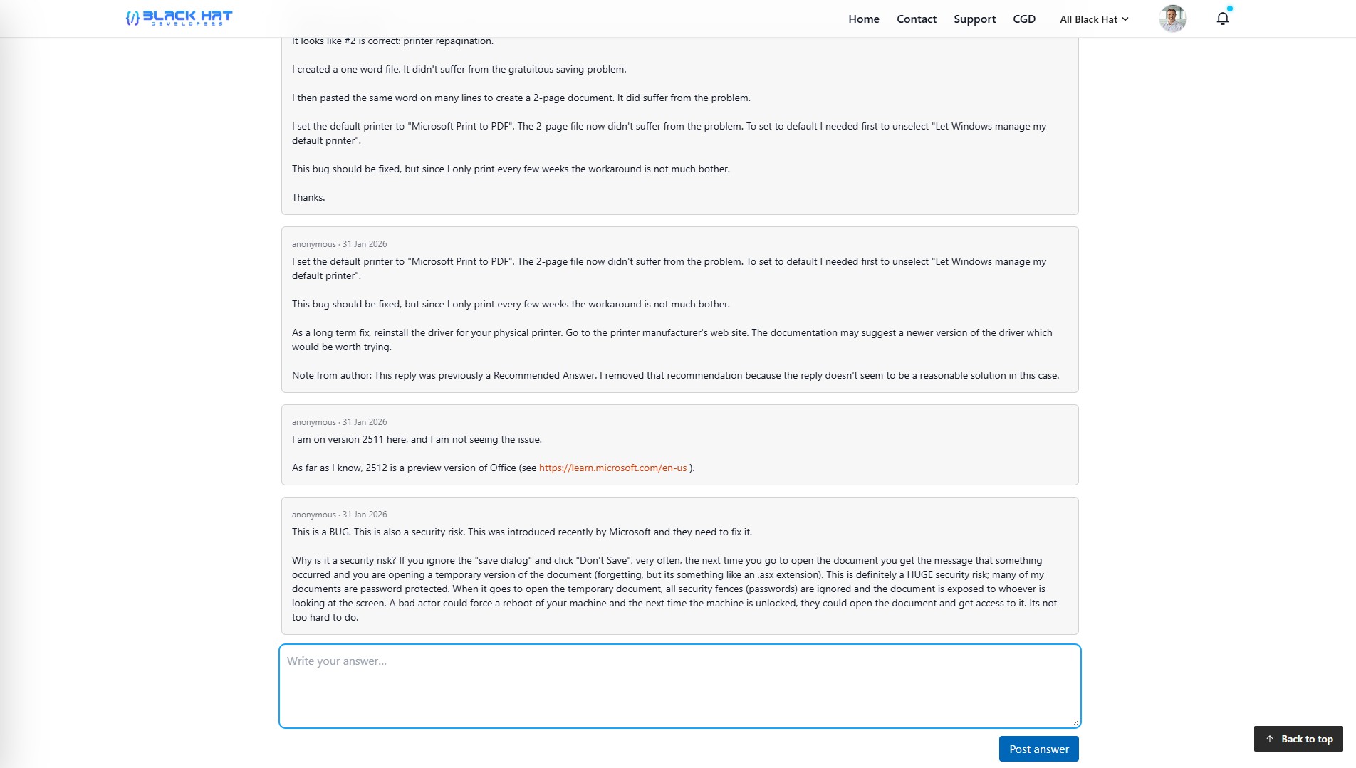 Reply input box displayed below answers in a discussion