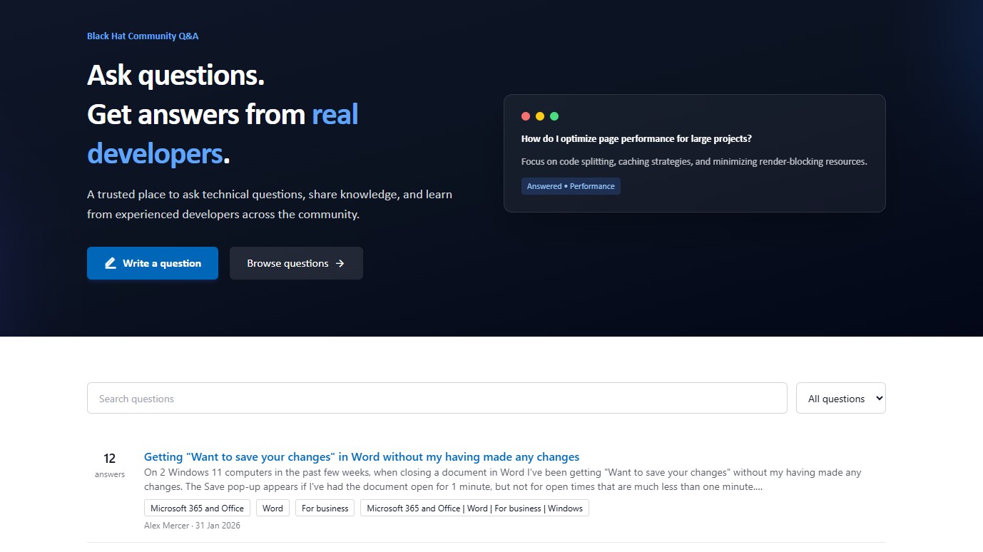 List view showing multiple community questions